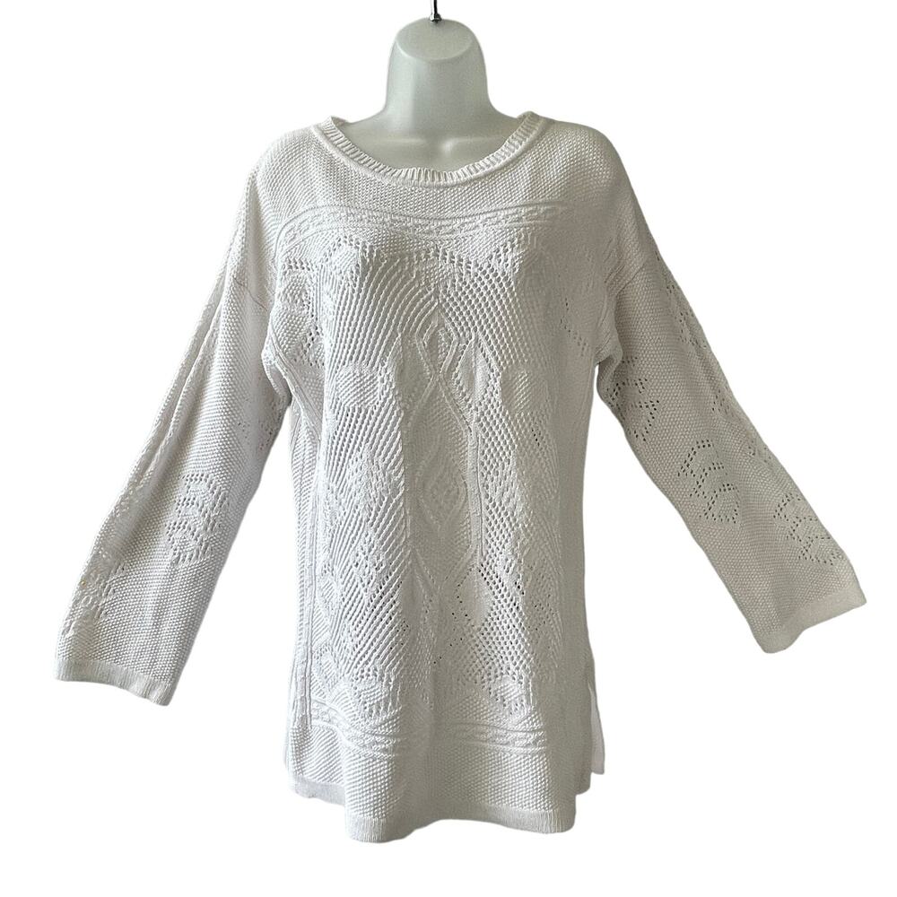 VINTAGE 80s Contempo Casuals Crochet Openwork Cotton Tunic Sweater SIze Small